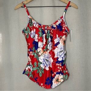 Clean Water Red Floral Keyhole Tankini Swim Top
